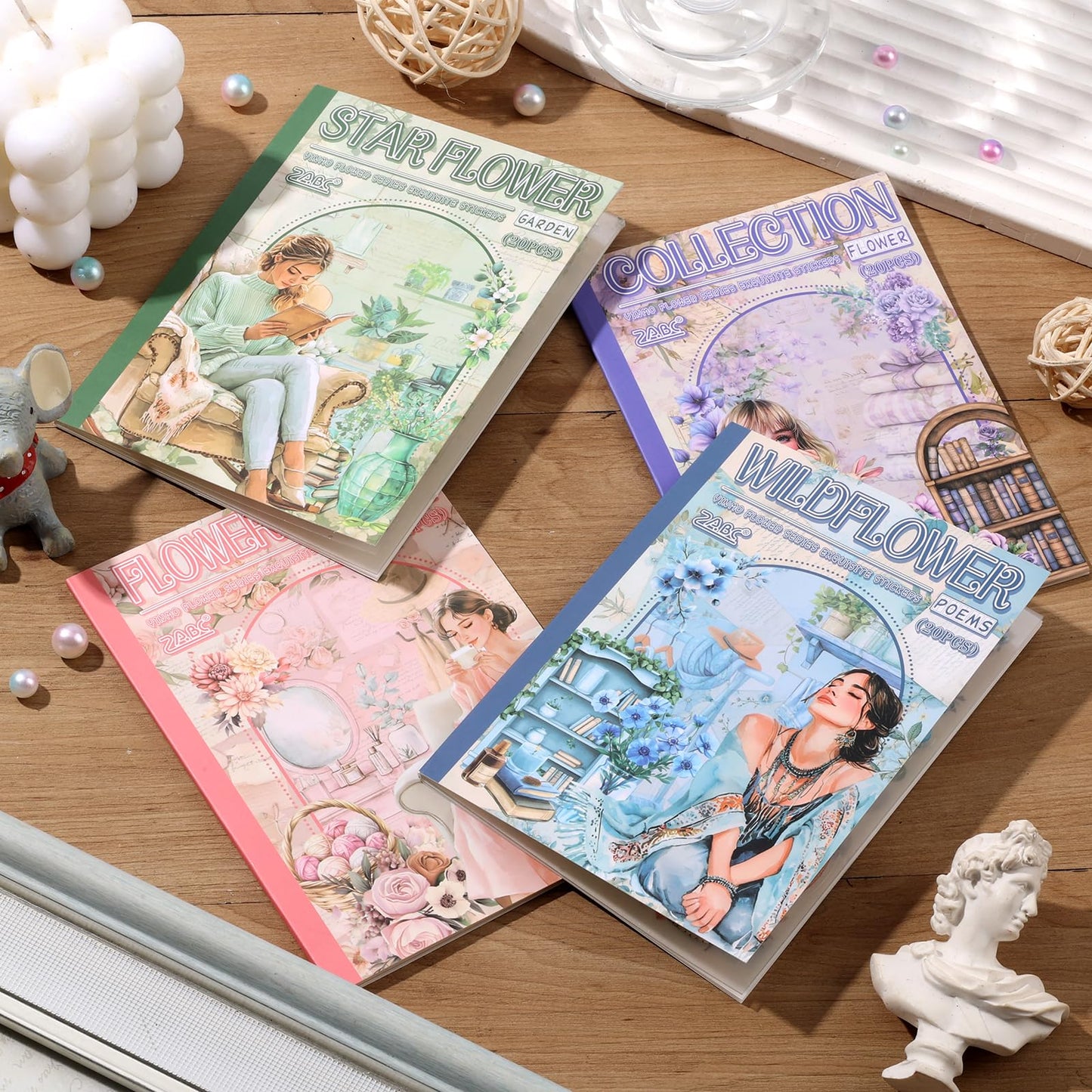 Auguro 4 Book for Girls Scrapbooking Stickers Pre-Cut 480 washi Stickers PET People Sticker Books for journaling Scrapbook Supplies Transparent Sticker for journaling
