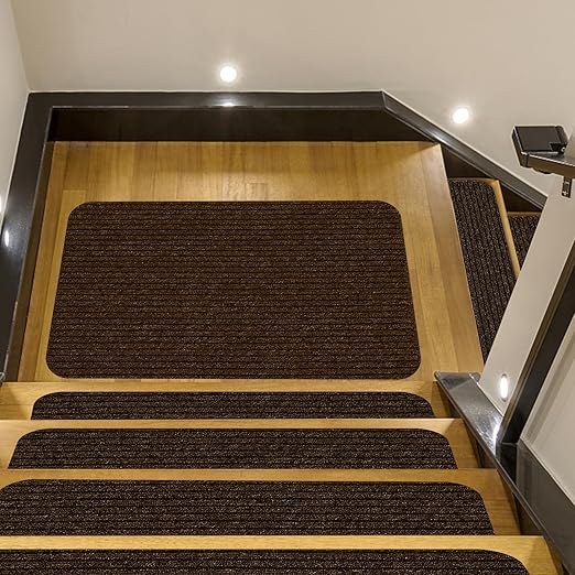 Stair Treads for Wooden Steps Carpet, Non-Slip Stair Runner Indoor Outdoor Stair Tread Mats Covers Pads, 19" x 31" Matching Landing Step Runner for Elders, Kids and Dogs (19" x 31", Brown)