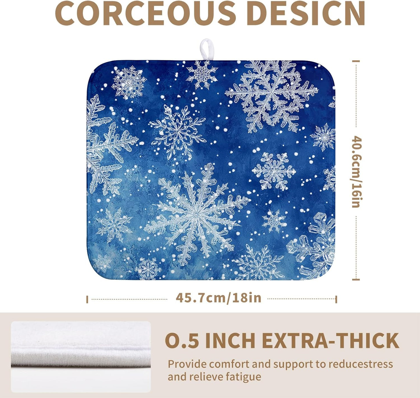 Winter Blue Snowflake Dish Drying Mat for Kitchen Counter Merry Christmas Snowflakes Drying Mats Xmas Holiday Dish Draining Mat Microfiber Absorbent Dish Drainer Rack Pad 16x18 Inch