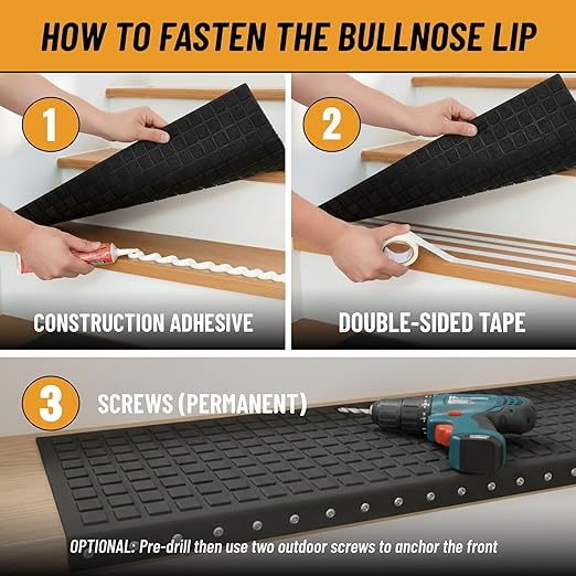 Ottomanson Outdoor Bullnose Stair Treads – Coin Heavy-Duty Non Slip Stair Mats – Strong Grip for Concrete, Brick & Textured Steps – Requires Fastening on Wooden & RV Steps, Pack of 5