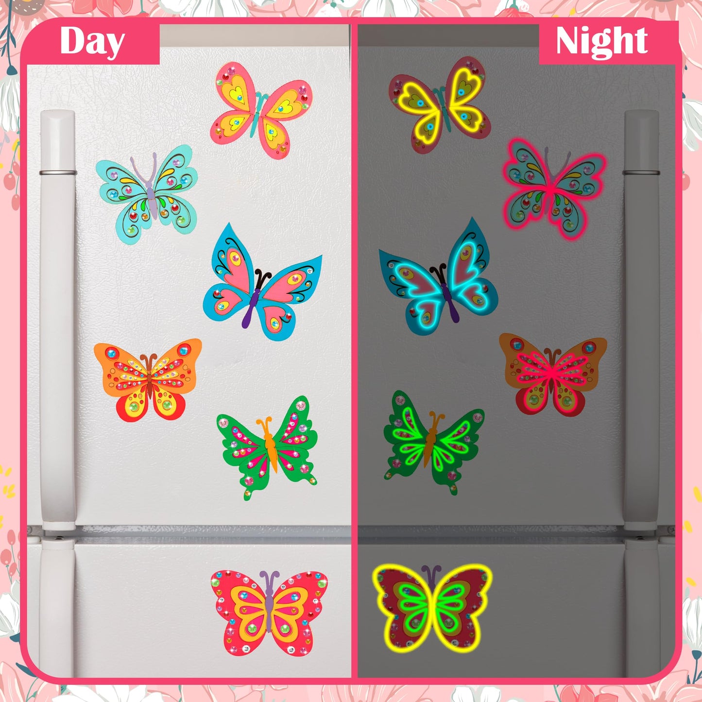 24 Pack Butterfly Party Favors - Non-Toxic Wooden DIY Butterflies Paint Craft - with Magnet Luminous Pen Diamond Sticker - Butterfly Birthday Party Supplies Goodie Bag Gift Prize for Kids Girl Toddler