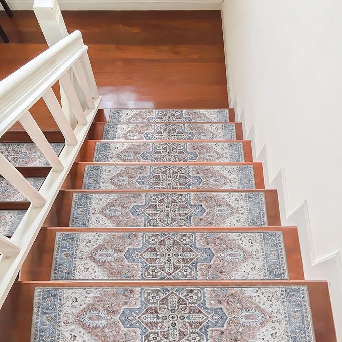 OJIA Non-Slip Stair Treads for Wooden Steps 30"x8" Indoor Stair Runner 15PCS Residue-Free Rubber Backed Carpet Stair Treads Staircase Step Treads Stair Rugs Mats for Kids and Dogs, Beige