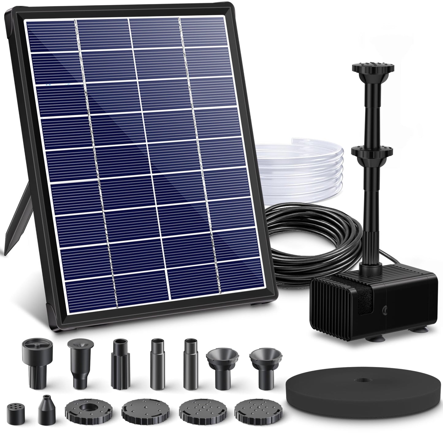 Biling 6.5W Solar Fountain for Bird Bath, Solar Water Pump with Multiple Nozzles, Solar Water Feature for Garden Yard Small Fish Pond, Attracts Birds with Flowing Water