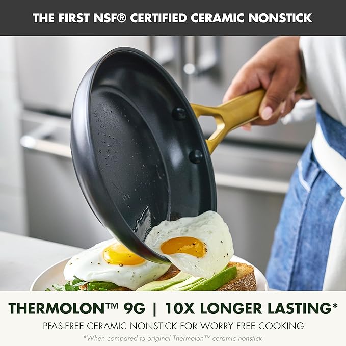 GreenPan Nonstick Reserve Pro 8" Frying Pan, NSF Certified Ceramic, Hard Anodized PFAS-Free Skillet, Stainless Steel Handles, Oven & Dishwasher Safe, Black