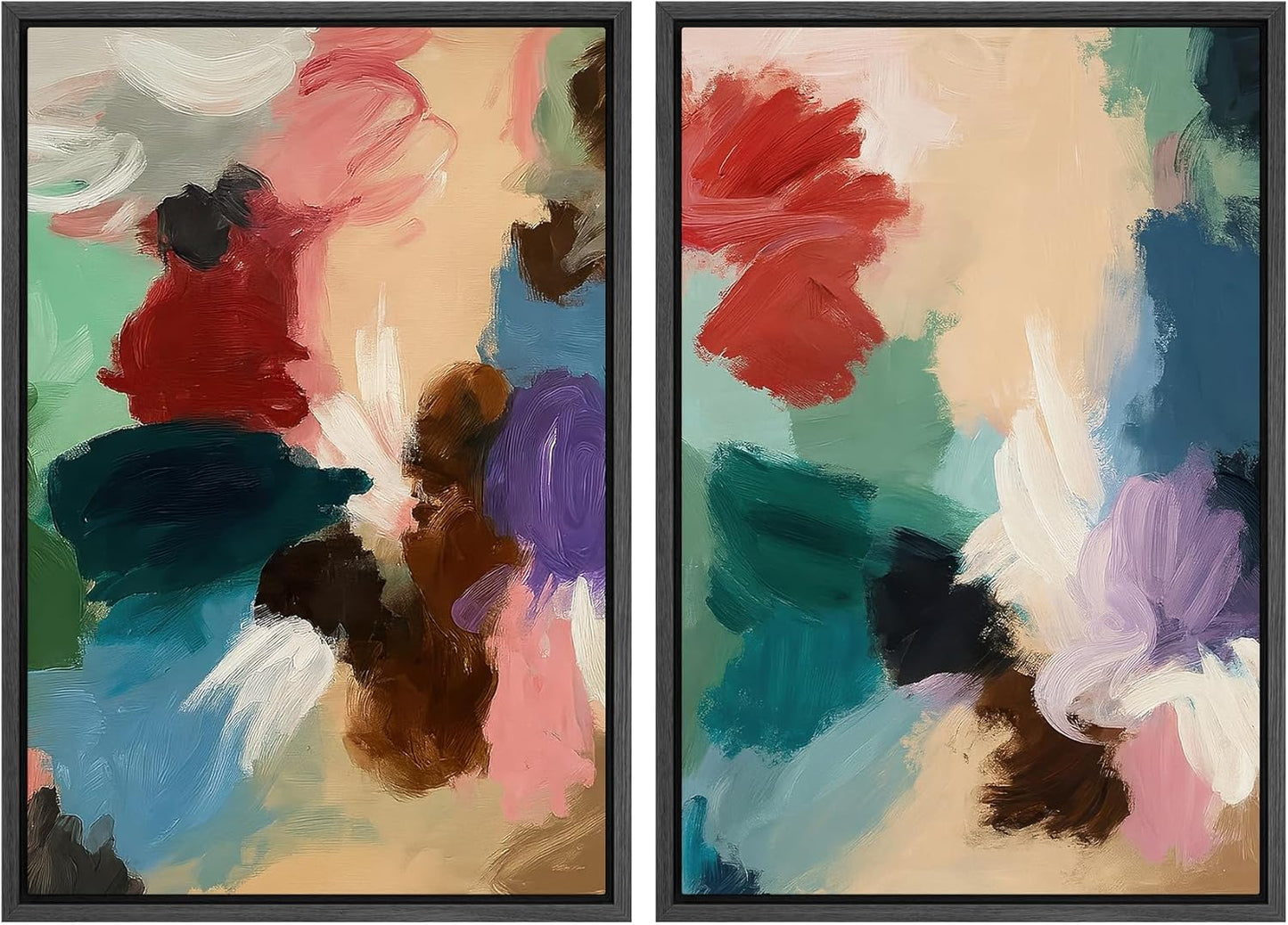 SIGNWIN Framed Wall Art Print Set Colorful Abstract Brushstroke Vibrant Illustrations Modern Art Rustic Relax/Calm Multicolor for Living Room, Bedroom, Office - 16"x24"x2 BLACK