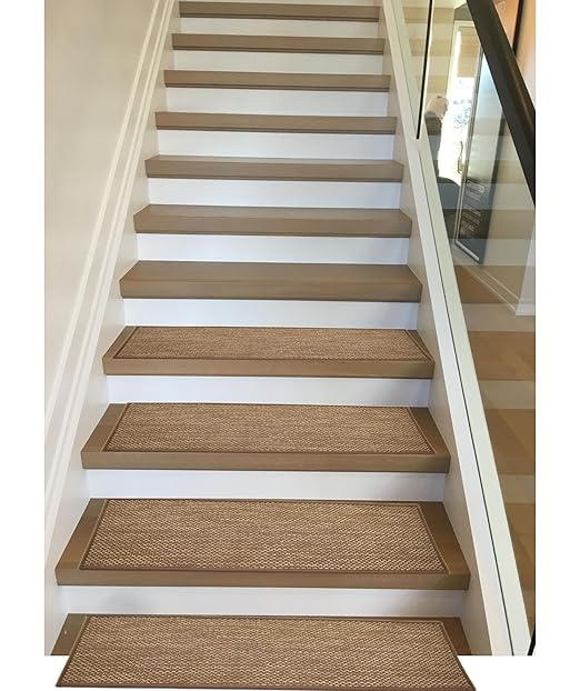 Natural Linen Stair Treads for Wooden Steps, 4 Pcs 8" x 30",Non Slip Stair Runner, Peel and Stick Carpet Indoor for Kids Elders and Pets (4, Brown, 8" x 30")