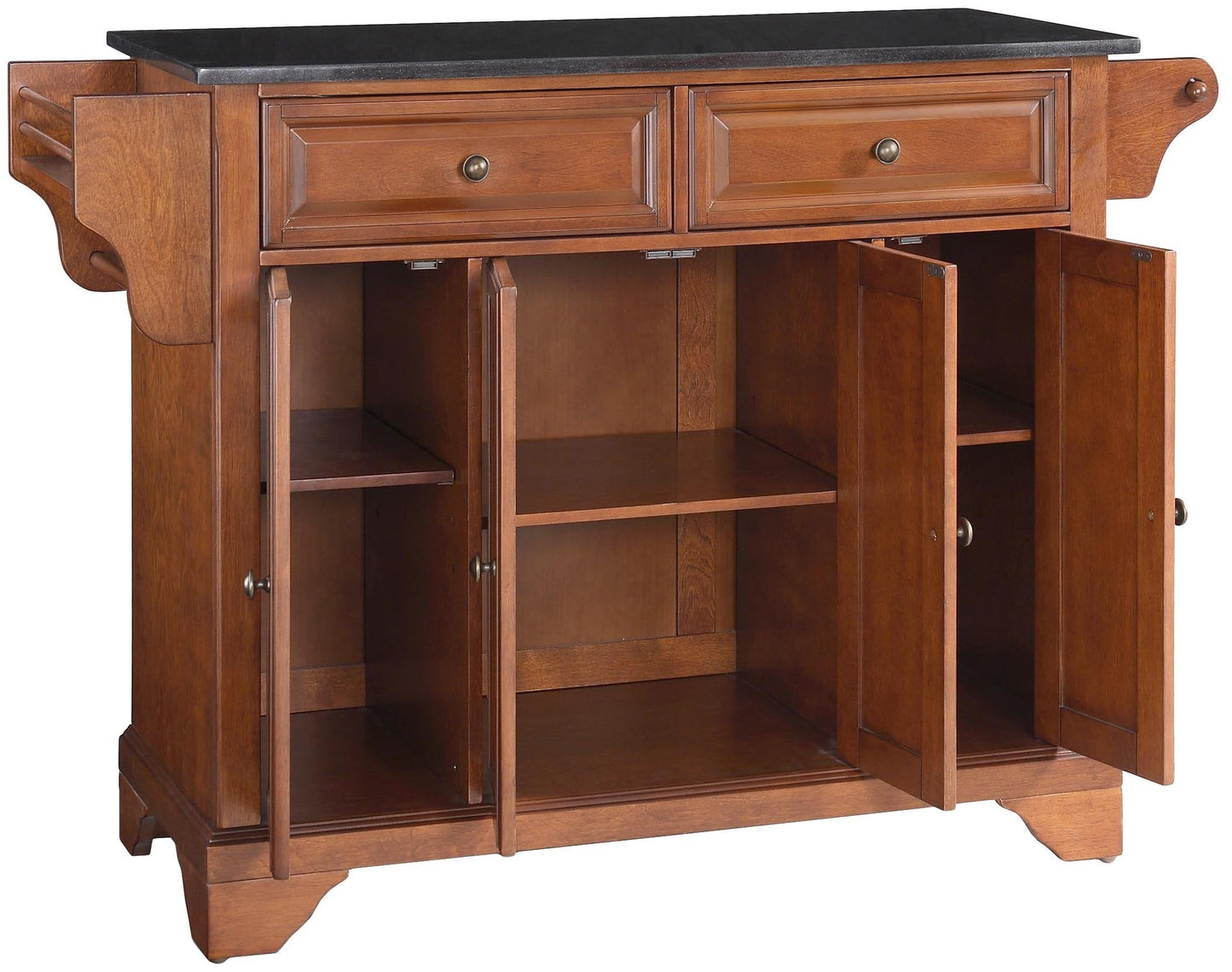 Crosley Furniture Lafayette Granite Top Rolling Kitchen Island Storage Cart, Microwave Stand, Spice Rack, Cherry
