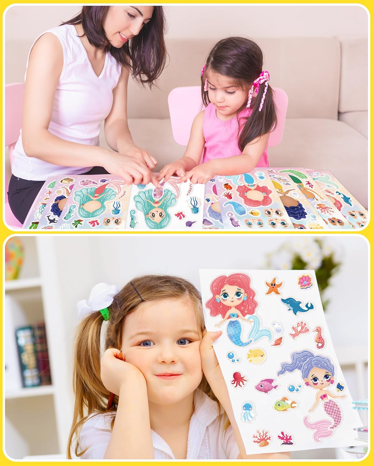 24 Pcs Make Your Own Mermaid Sticker Sheets for Kids with Mermaid Face Stickers for Toddlers Girls Crafts Activities Gift Bag Stuffers Birthday Party Valentines Day Gifts for Kids Classroom