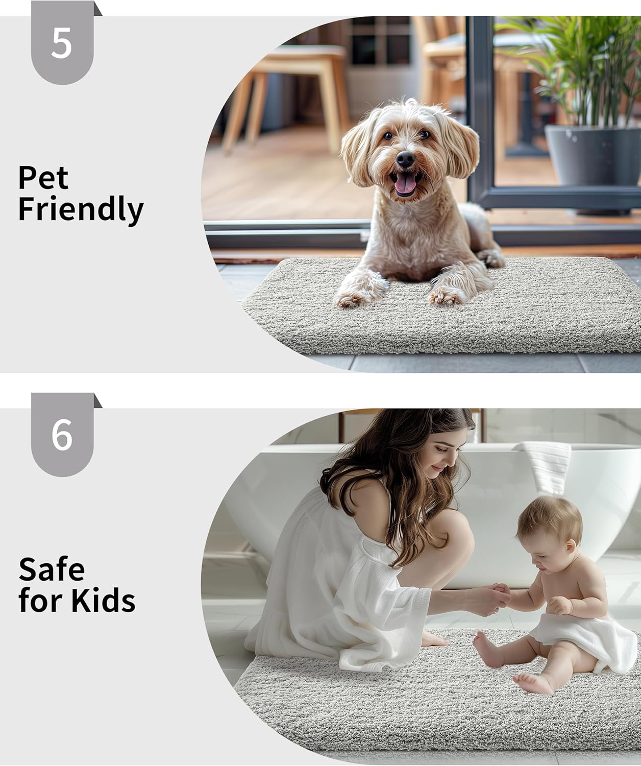 Grey Bathroom Rug 20x32 Non Slip Fluffy Bath Mat for Bathroom Floor Washable Plush Luxury Bath Rug for Tub Soft Shaggy Absorbent Shower Sink Mat