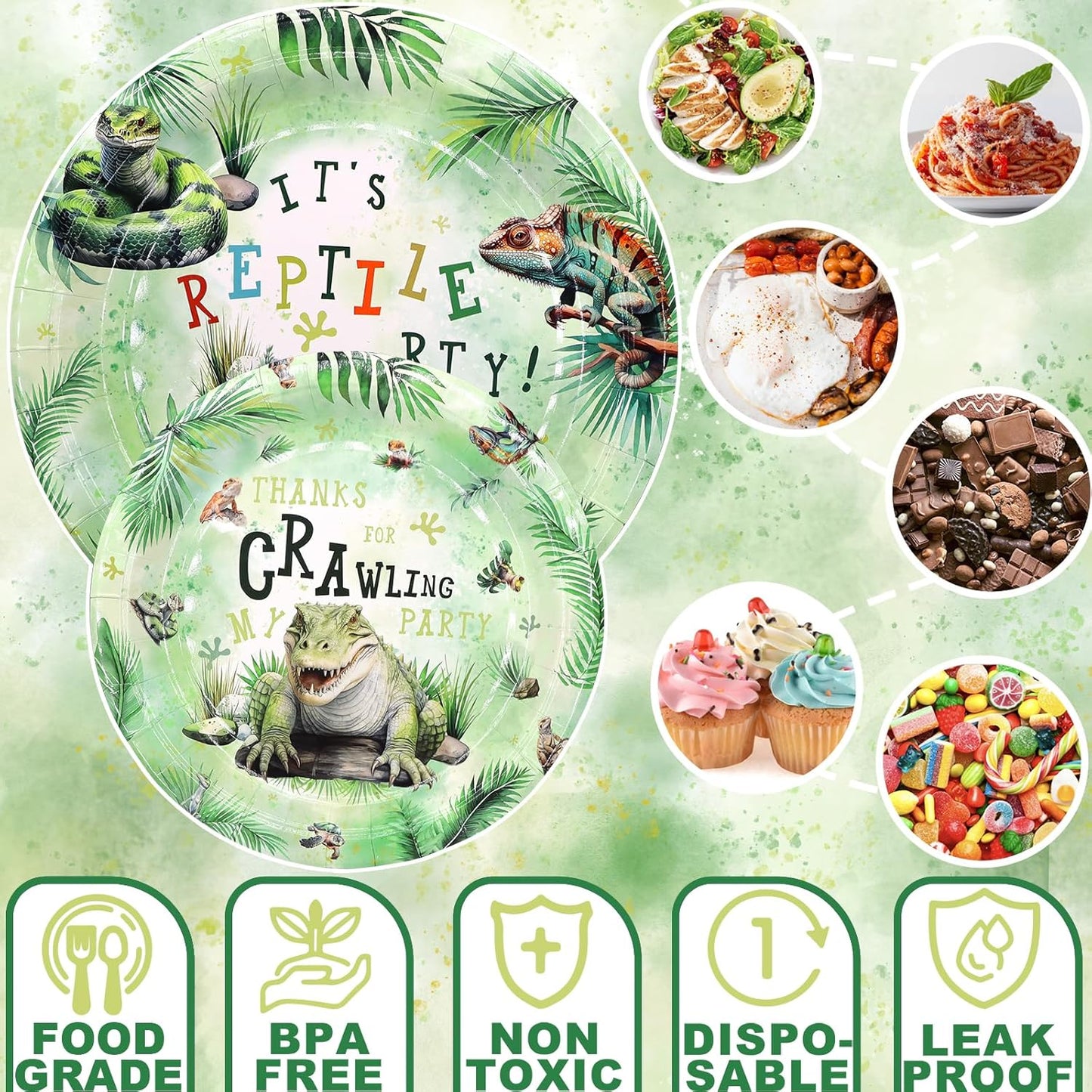 Reptile Party Decorations Set - Fun Reptile Party Plates, Napkins, and Forks for an Exciting Celebration - Disposable Reptile Party Supplies for Birthdays and Events