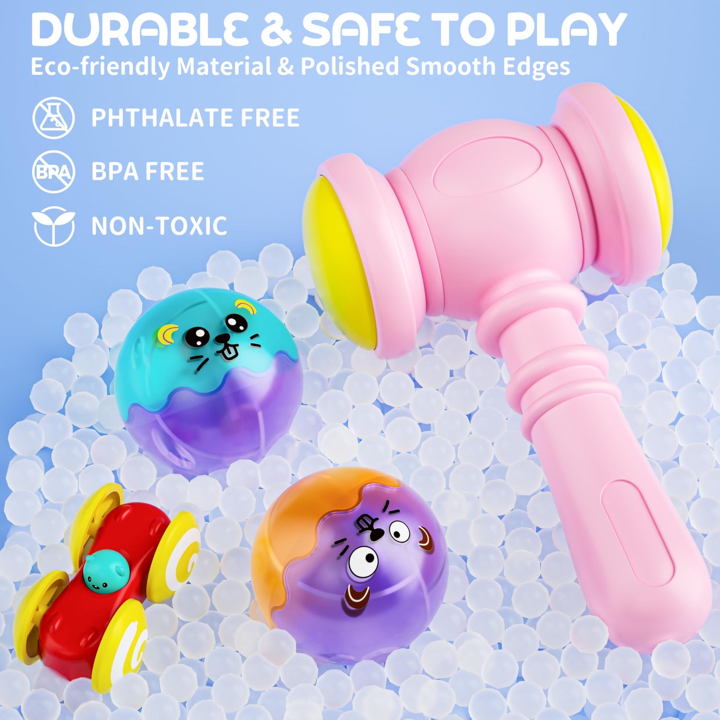 2-in-1 Rolling Ball & Car Ramp Race Track for Toddlers, Hammer Ball Drop Toy for Boys & Girls, Interactive Playset w/Sensor Lights - Montessori STEM Learning Toys for Kids 1-5+ Year Old