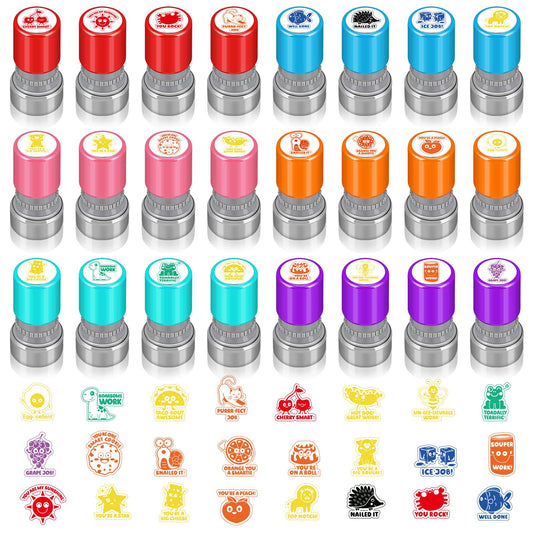 Yinder 24 Pcs Teacher Stamps for Classroom Self Inking School Classroom Stamps Gifts Bulk for Teachers Elementary Colorful Motivational Encouraging Supplies(Cute Animal)