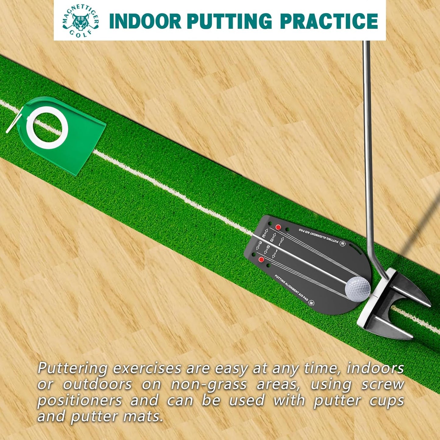 Putting Alignment Aid Pad, 1-3 Yards Putter Trainer for Quick Putting Improvement, Indoor/Outdoor Golf Practice Equipment, Gift Accessories