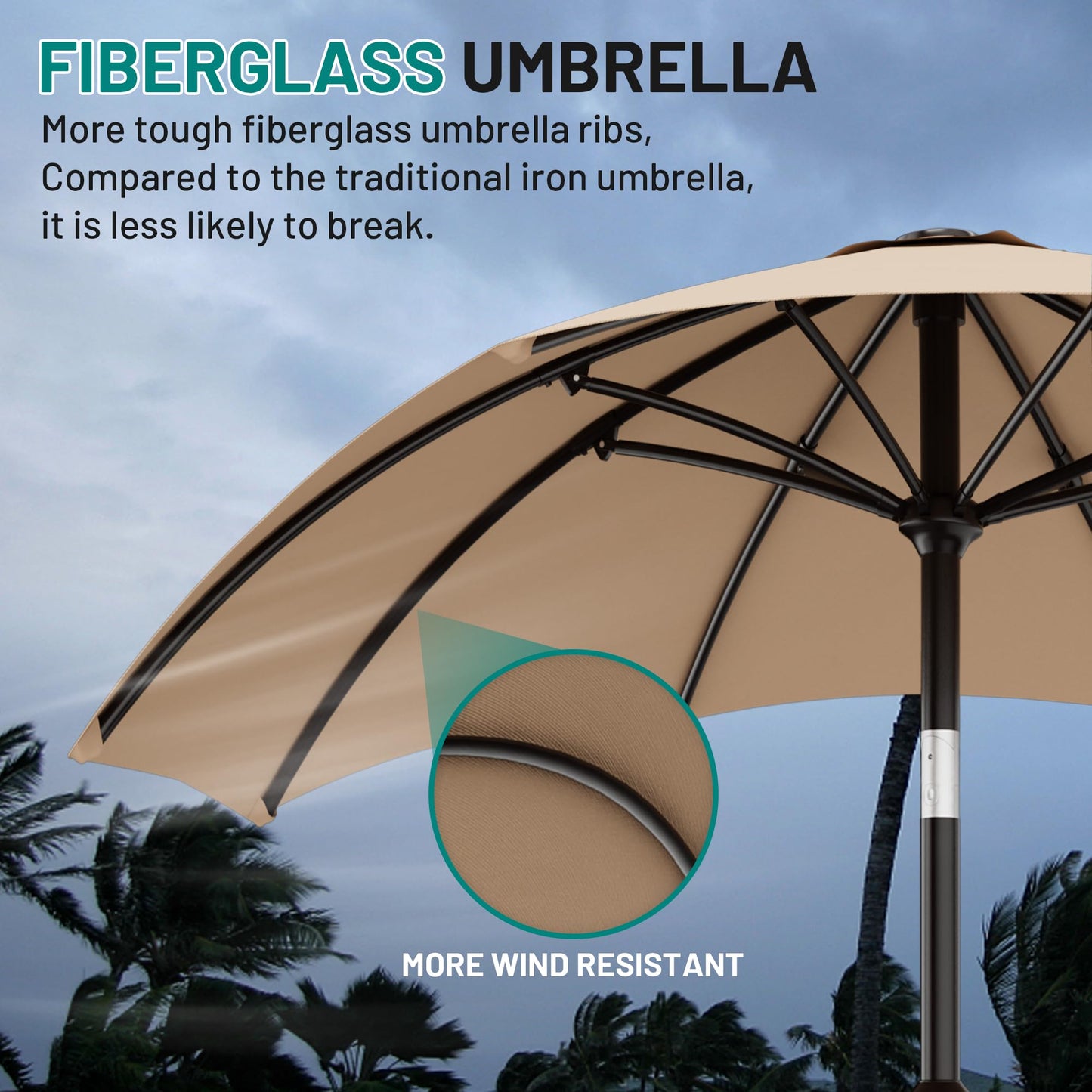 AreShark 10 FT Outdoor Patio Umbrella, Patio Table Umbrella with Push Button Tilt and Crank, Outdoor Patio Umbrellas with 8 Fiberglass Ribs, Patio Umbrellas for Market, Garden, Pool (Beige)
