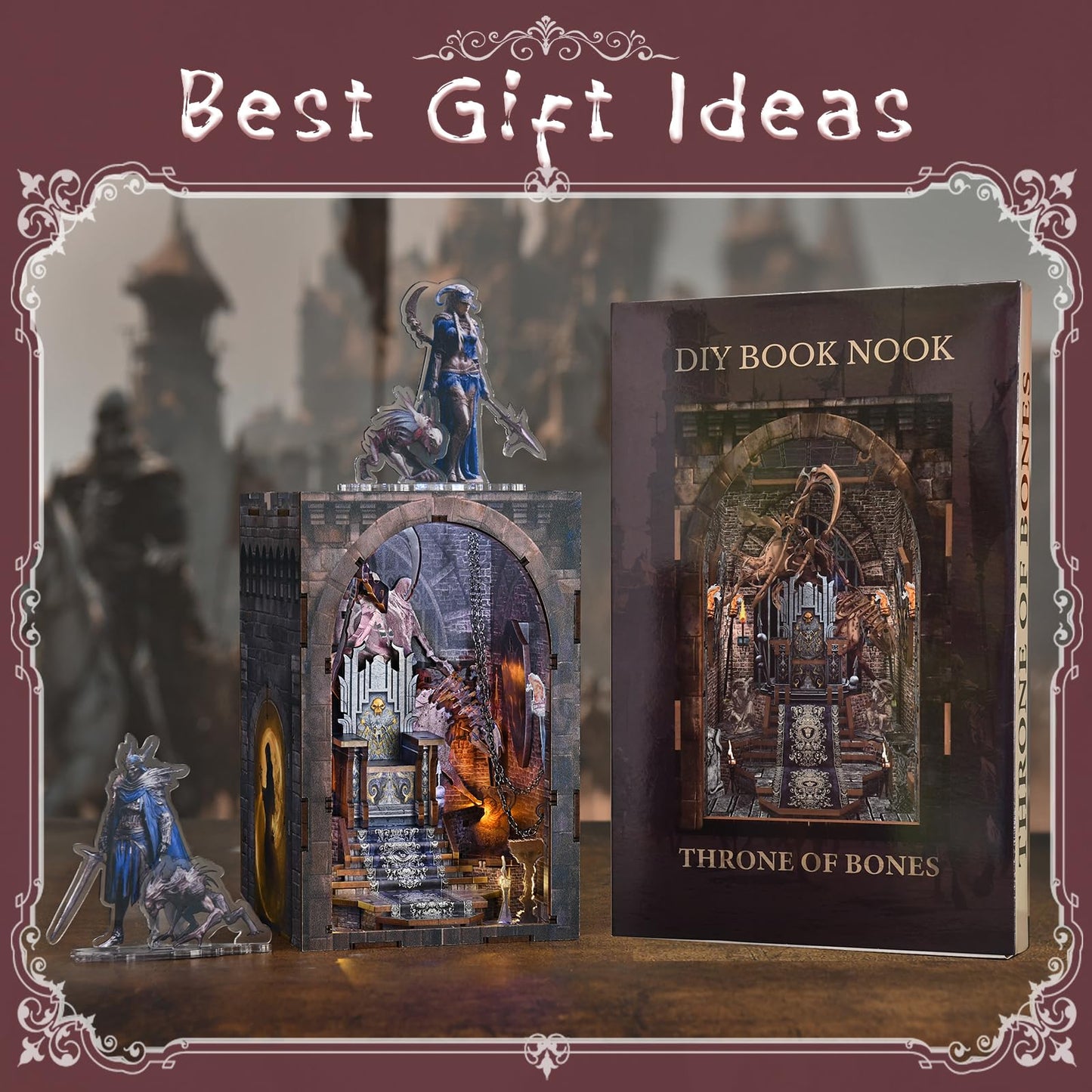 CCCDF Book Nook Kit - Miniature Booknook Tiny House Bookshelf Decor 3D Wooden Puzzle, DIY Miniature House Dollhouse Kit for Adults, Gifts for Family and Friends (Throne of Bones)