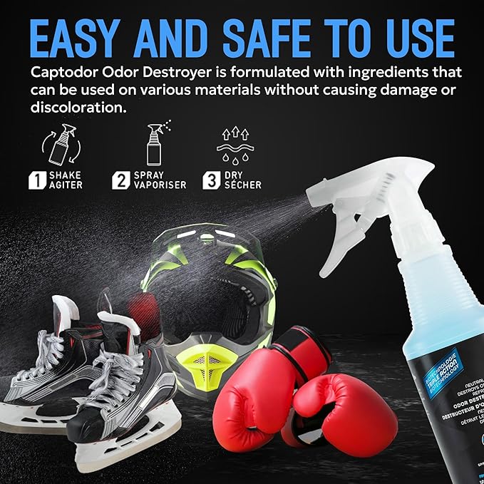 Sports Odor Destroyer Spray (2 x Bottles of 16.9oz / 500 ml), Sports Gear Odor Eliminator & Deodorizer Spray - Neutralizer & Refresher Spray For Protective Equipment, Sportswear & Outdoor Gear