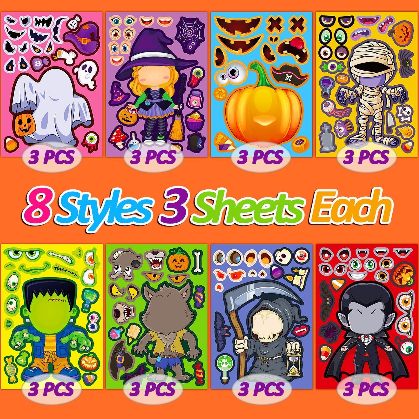 Halloween Stickers for Kids, DIY Crafts Halloween Goodie Bag Stuffers, Party Games Activities Pumpkin Stickers Party Favors Decorations Supplies
