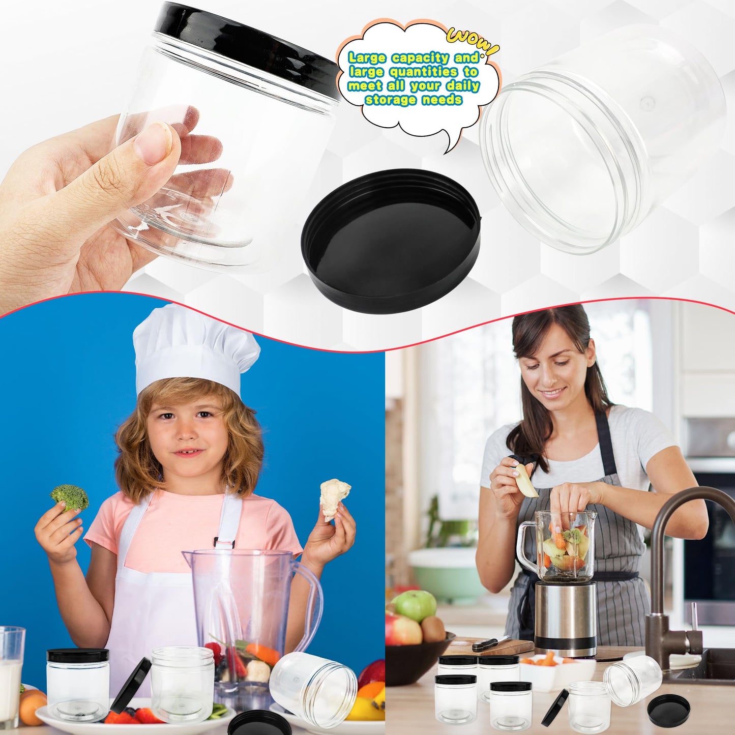 20 Pack 12 oz Plastic Jars with Lids Plastic Empty Storage Containers Refillable Clear Round Cosmetics Containers for Candy Kitchen Food Storage DIY Crafts Making