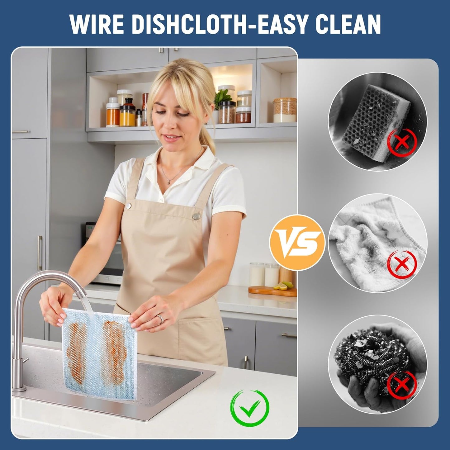 Double Side Non Scratch Wire Dishcloth 45pcs-Multipurpose Wire Dishwashing Rags Wire Mesh Cleaning Cloth,Kitchen Towels and Dishcloths Sets Microfiber Cloth for Cleaning Pans Sinks & Cookware