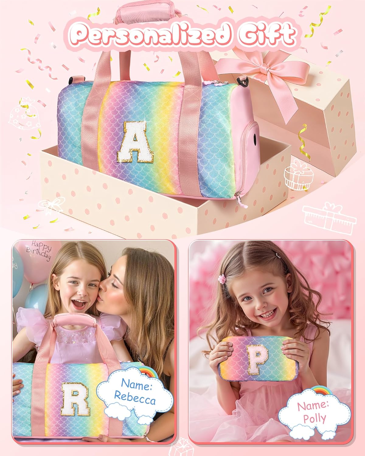 Daughter Birthday Gifts-Girl Gym Bag with Shoe Compartment, Kid Personalized Weekender Overnight Bags, Initial Travel Tote with Makeup Pouch, Graduation Gift for Girls (Letter Y)