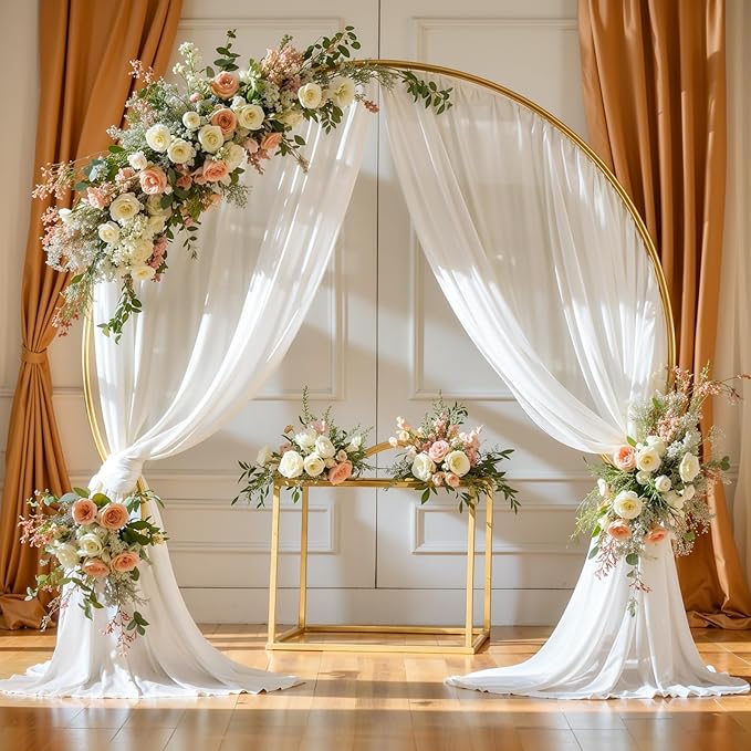Wedding Arch Draping Fabric, 1 Panel 18FT White Sheer Backdrop Curtain Chiffon Fabric Drapery Voile Scarf Draping Panels for Wedding Archway Ceremony Curtain Valance Party Decoration