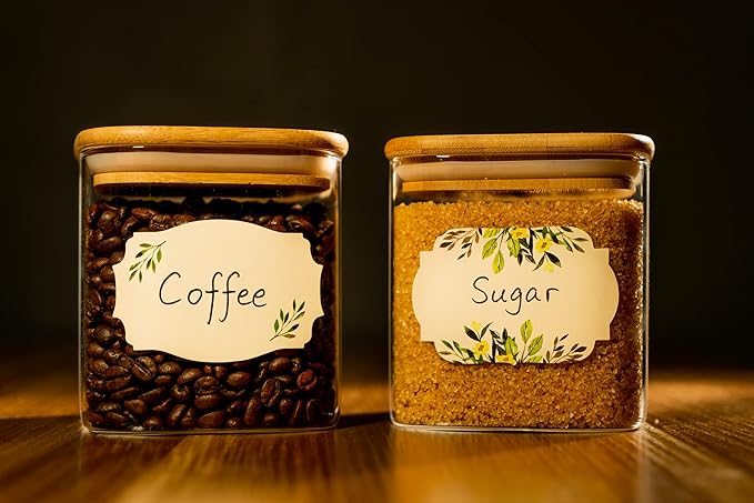 MONEST Waterproof & Oil Resistant Jar & Lid Stickers - Pantry/Canning, Spice & Bottle Labels (Floral 3x2)