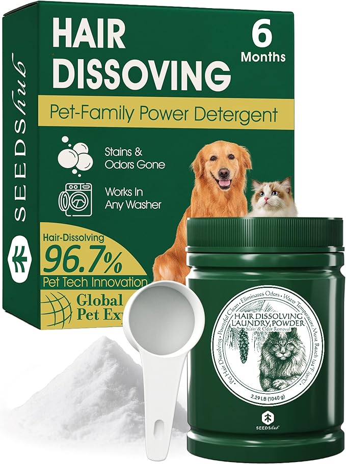 Pet Hair Remover for Laundry - Dog & Cat, 96.7% Hair Dissolution, Detergent + Stain Remover, 6-Month Supply, HE/Top/Front-Load Compatible, Removes Residue & Odors, Septic Safe
