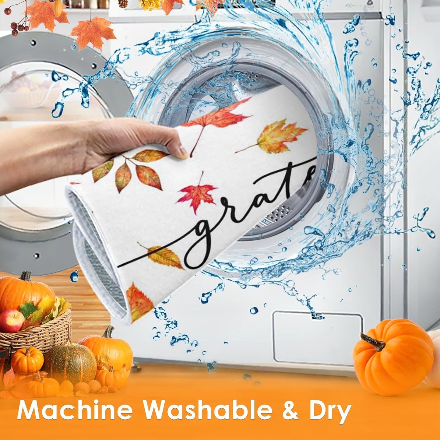 Sanwarm Absorbent Dish Drying Mat, Autumn Fall Leaves Microfiber Pad for Kitchen Counter, Thanksgiving Grateful for Coffee Bar Decor, Heat Resistant and Reversible, 16" x 18"