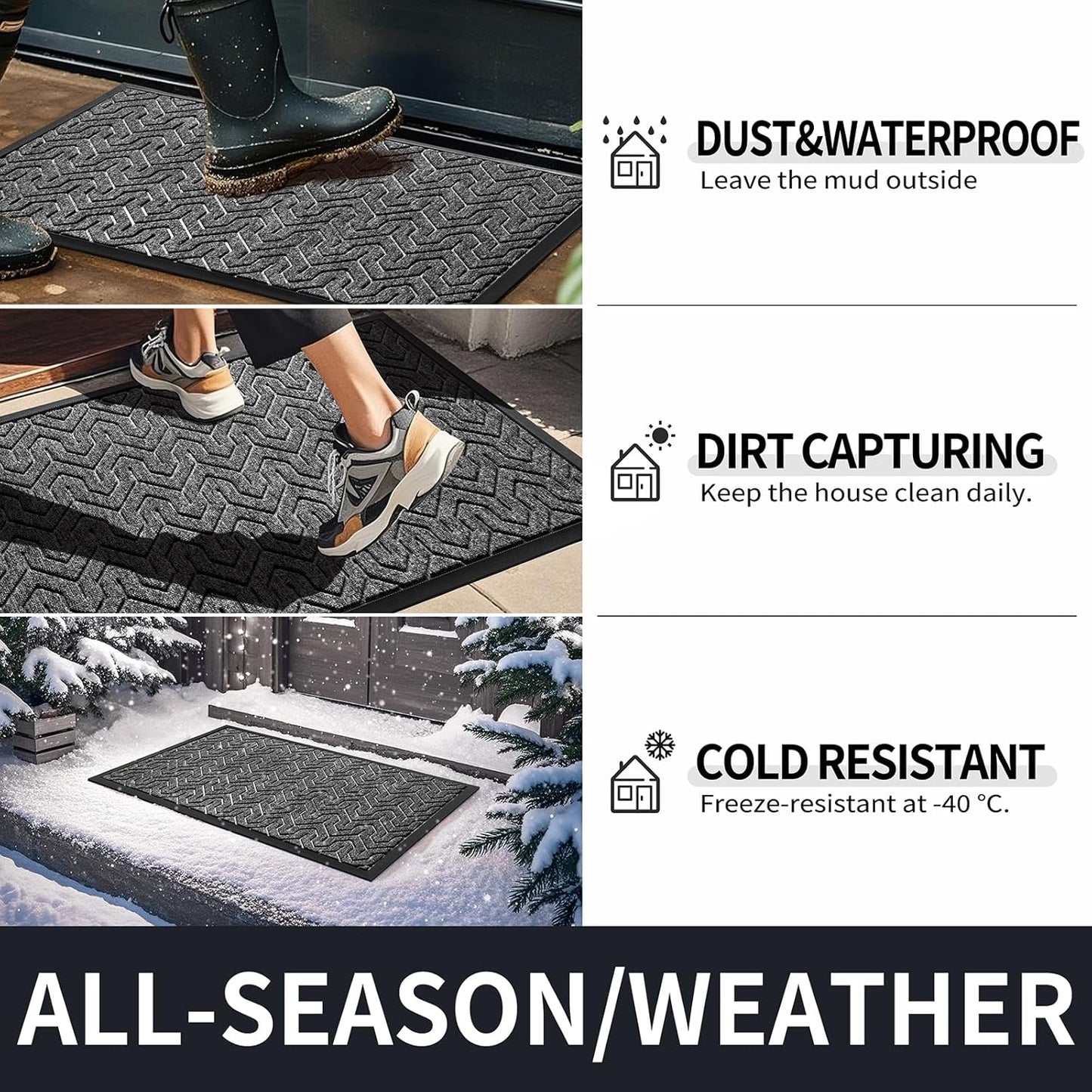 Yimobra Front Door Mat Outside Entrance 29.5x17, Waterproof Heavy Duty Outdoor Mats for Front Door, Non Slip Rubber Entry Mat for Garage Patio Indoor, Mix Grey
