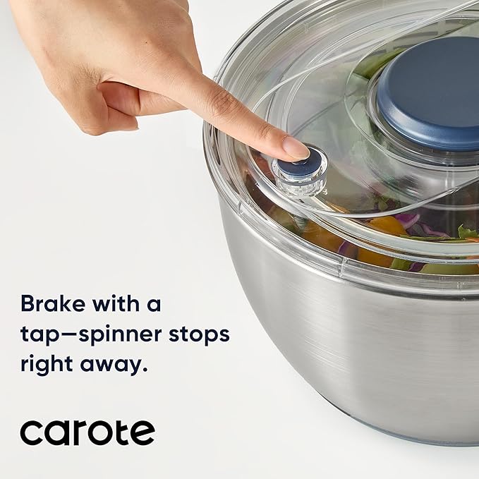CAROTE 6.4 Qt Stainless Steel Salad Spinner, Large Lettuce Spinner Vegetable Fruit Washer, Vegetable Cleaner Salad Cleaner Lettuce Washer, Non-Slip Base, Multifunctional for Salad, Fruits
