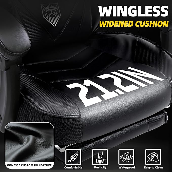 Vonesse Gaming Chair, High Back Office Chair with Footrest and Massage, Gaming Chairs for Adults with Pocket Spring Cushion, Big and Tall Reclining Computer Chair with Lumbar Support (Classic Black)