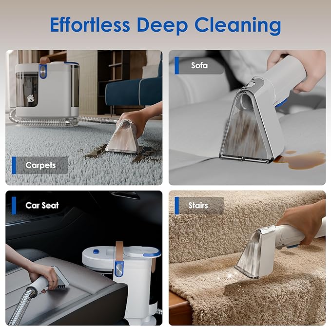 Portable Carpet Cleaner Machine, Carpet Shampooer, 15Kpa Upholstery Cleaner with 3 Tools, 54oz Large Water Tank, 16.4ft Power Cord, Spot and Stain Deep Cleaner for Rug, Couches, Car,Blue