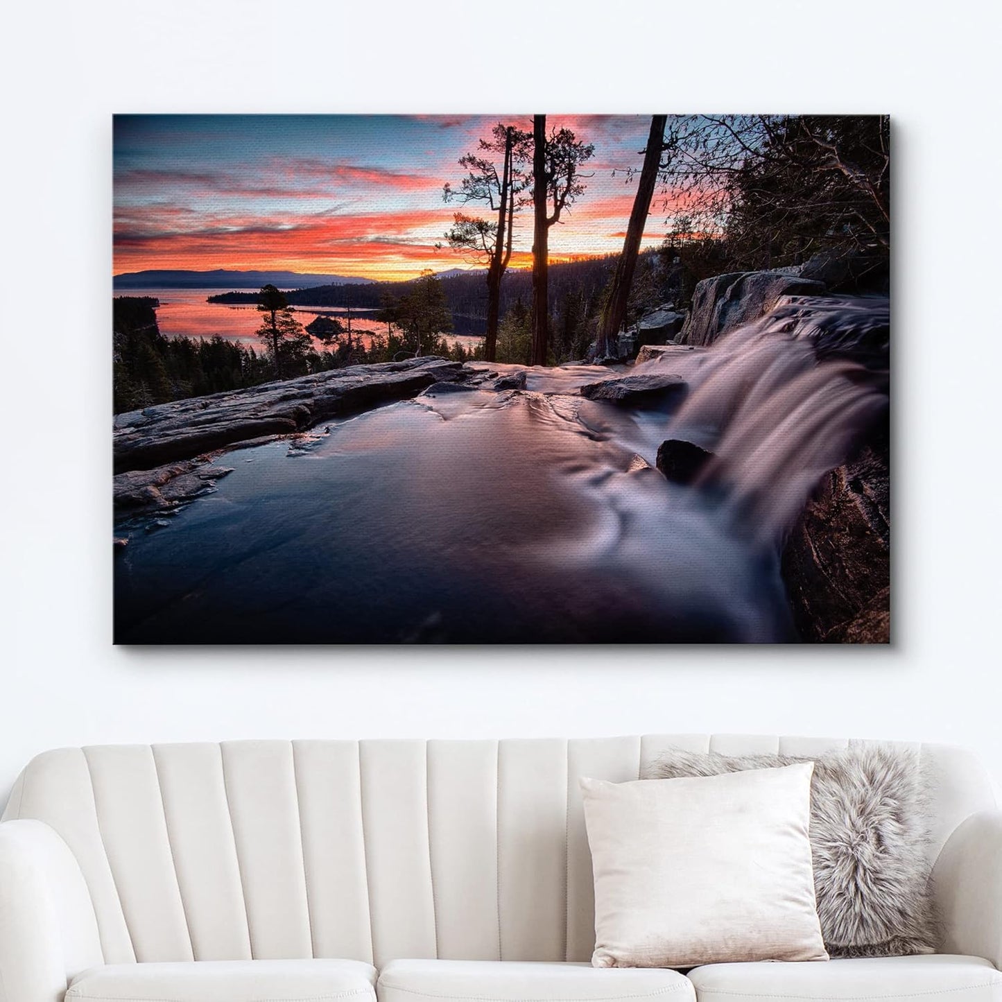 wall26 Canvas Print Wall Art Water Rushes Over Lake at Sunset Nature Wilderness Photography Modern Rustic Scenic Relax/Calm Multicolor Colorful for Living Room, Bedroom, Office - 16"x24"