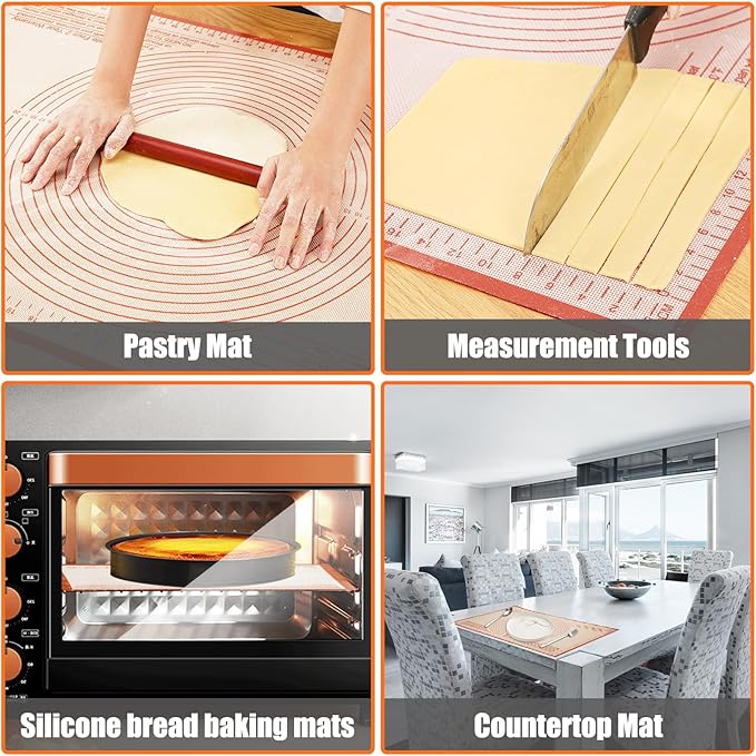 Silicone Pastry Mat 34x26 Inch Nonstick Baking Mats Kitchen Counter Mat -Perfect for Doug, Pastry, Dough Rolling, Kneading Board, Pie Crust, Fondant, Pasta/Pizza