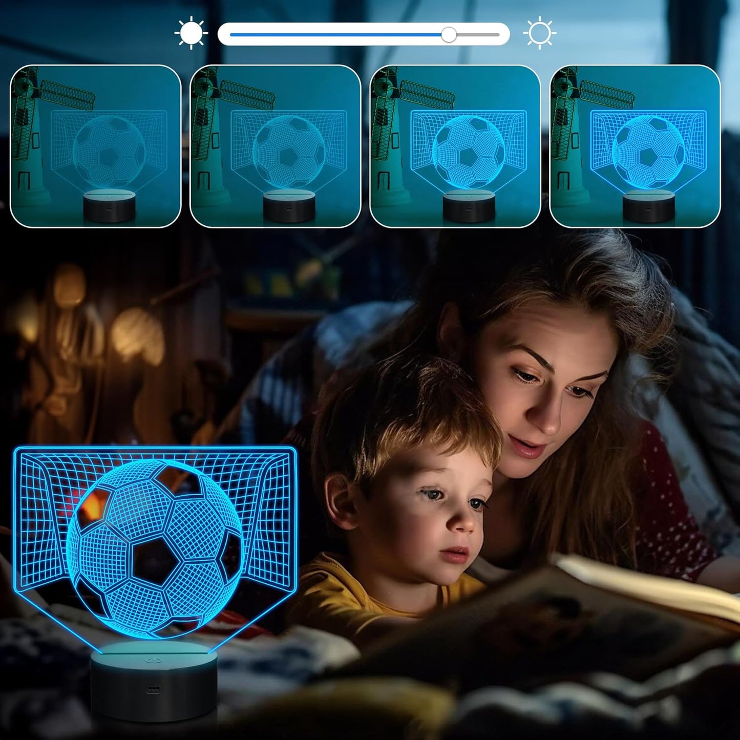 Attivolife 3D Illusion Soccer Night Light, Hologram Lamp with 16 Colors Changing & Remote Control & Dimmable, Cool Sports Theme Room Decor Birthday Christmas Gifts for Sport Lover Kid Teen Boy Men