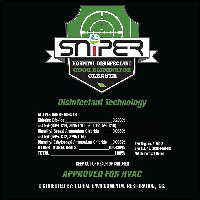 SNiPER Hospital Disinfectant, Odor Eliminator & All-Purpose Cleaner, 4 Ounce Spray, 2-Pack
