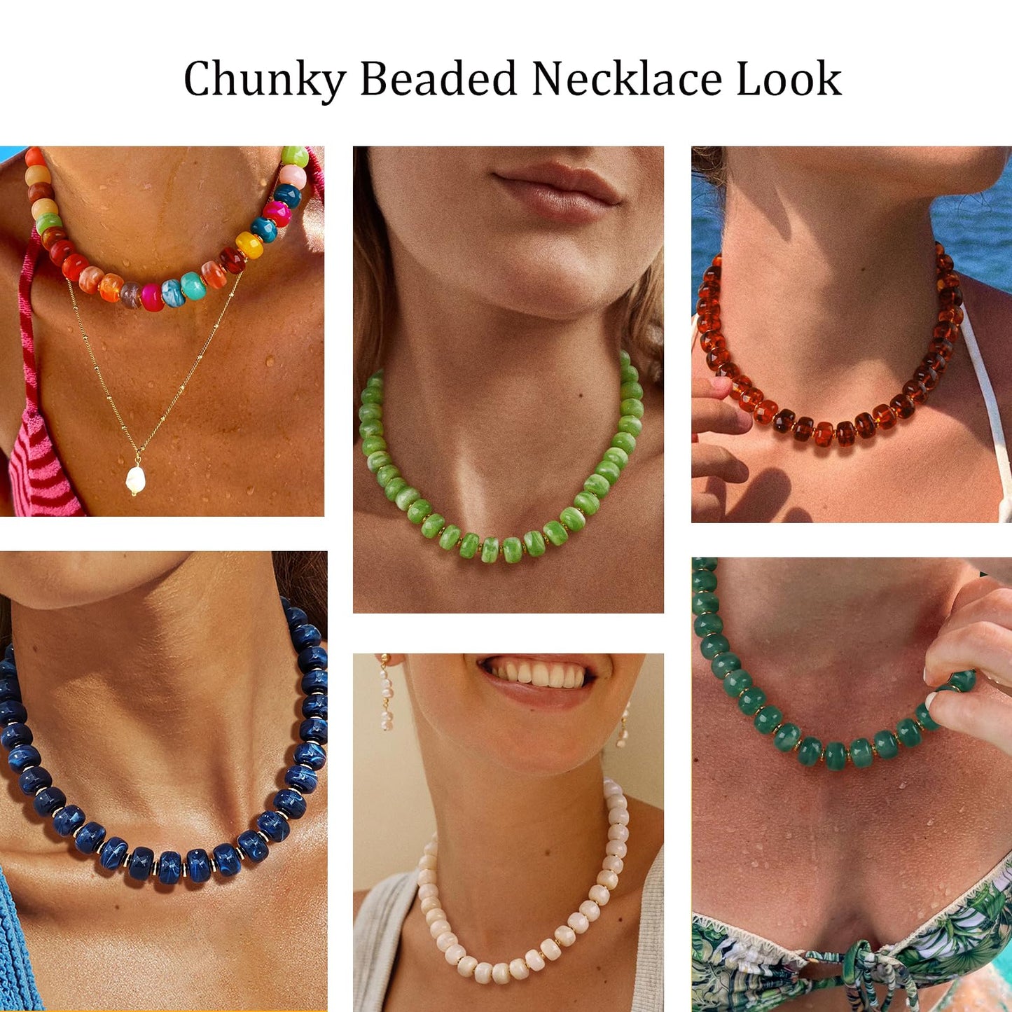HolidayQbee Beaded Necklace for Women Chunky Beaded Necklace Boho Oval Big Bead Statement Orange Bead Choker Necklaces Fashion Trendy Summer Beach Jewelry Gifts