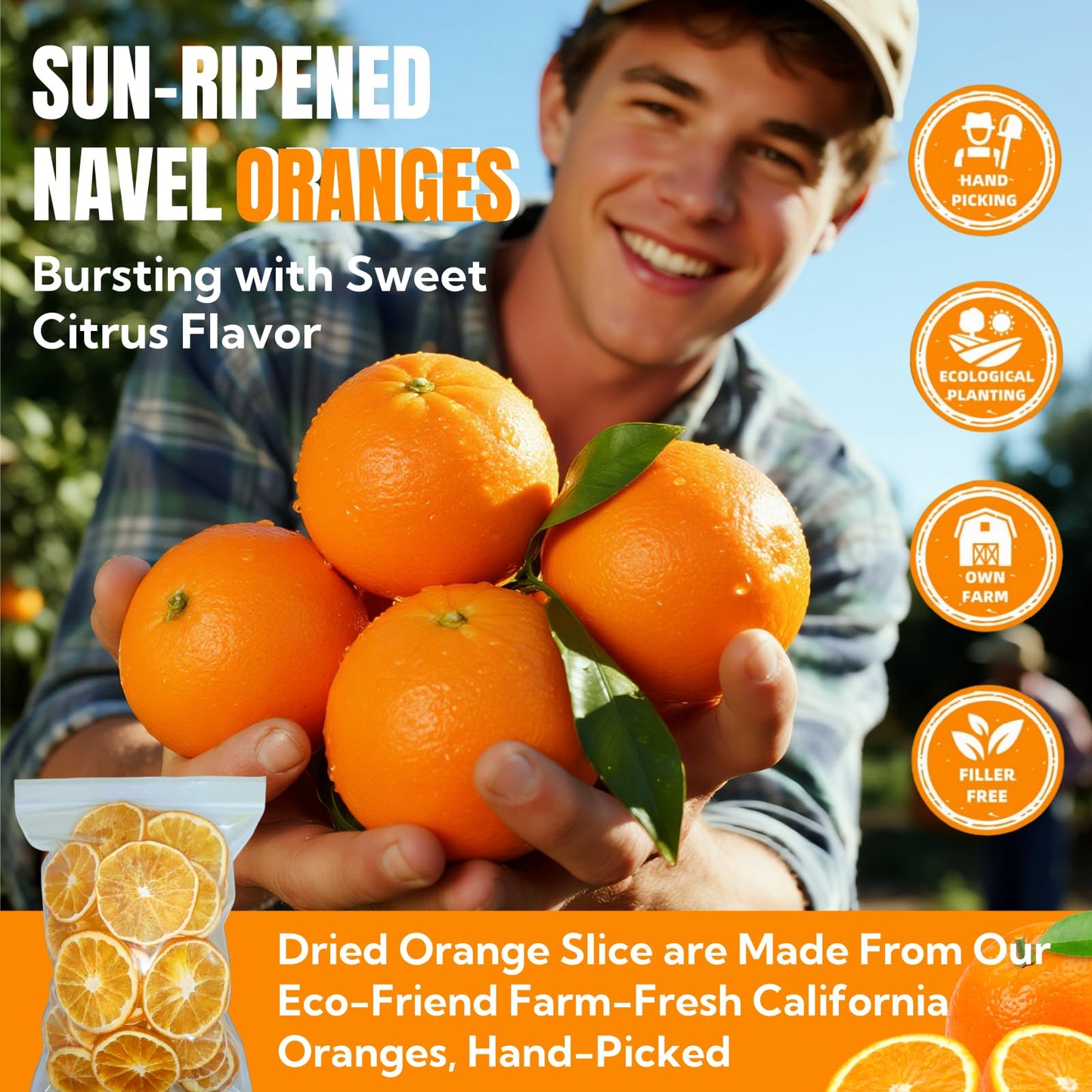 Dried Orange Slices 8.8oz(250g),Approx 50-60 Wheels,Dehydrated Orange Slices NO Addtives,Dried Oranges Sugar Free Natural,Fruit Tea,Dehydrated Fruit for Cocktails,Christmas Day,Crafts,Baking