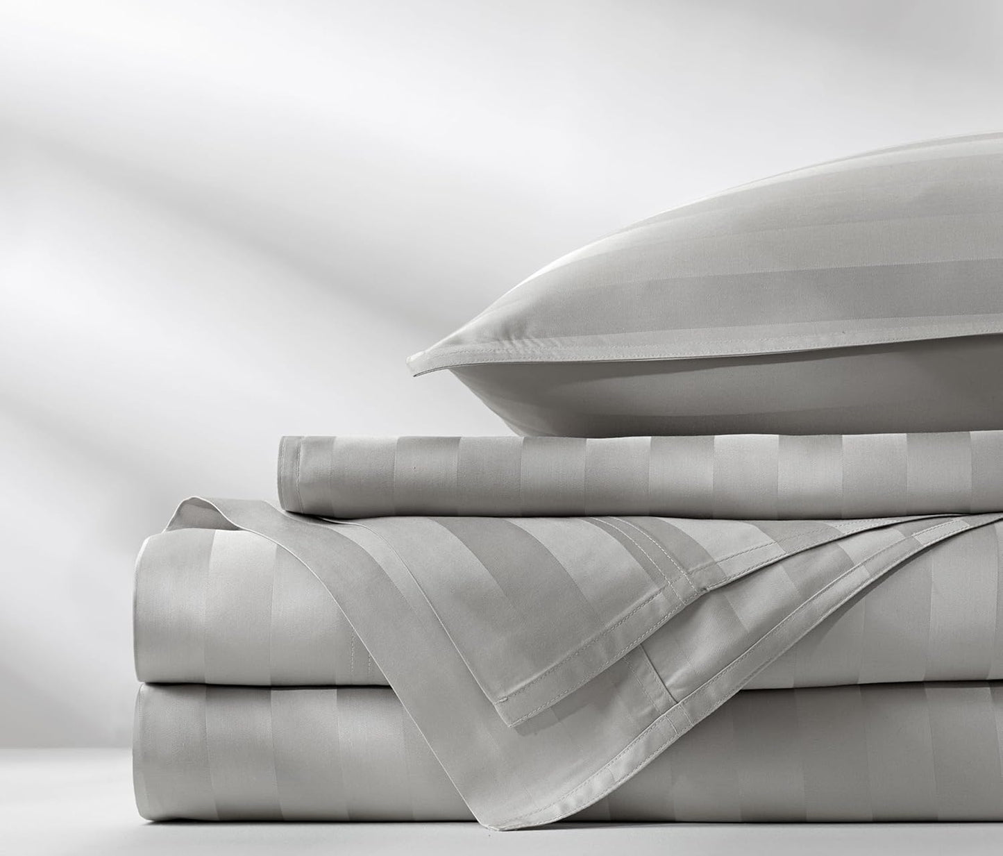 Queen Sheets by Pure Bamboo, Genuine 100% Organic Viscose Derived from Bamboo Bed Sheet Set, Luxuriously Soft & Cooling, Double Stitching, Lifetime Quality Promise (Queen, Jacquard Silver)