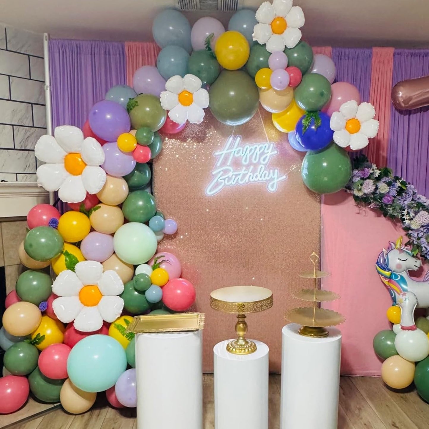 Daisy Flower Balloon Arch Kit Pink and Green Yellow WildFlower Balloons for Wild Flower Baby in Bloom Baby Shower Spring Daisy Theme Birthday Party Decorations