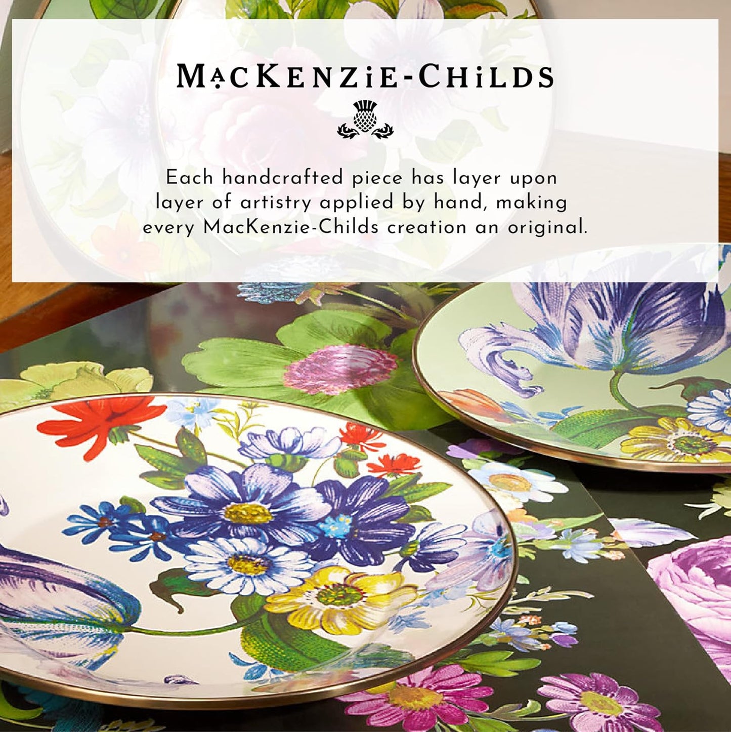 MACKENZIE-CHILDS Enamel Colander, Decorative Kitchen Strainer, Large, White Flower Market