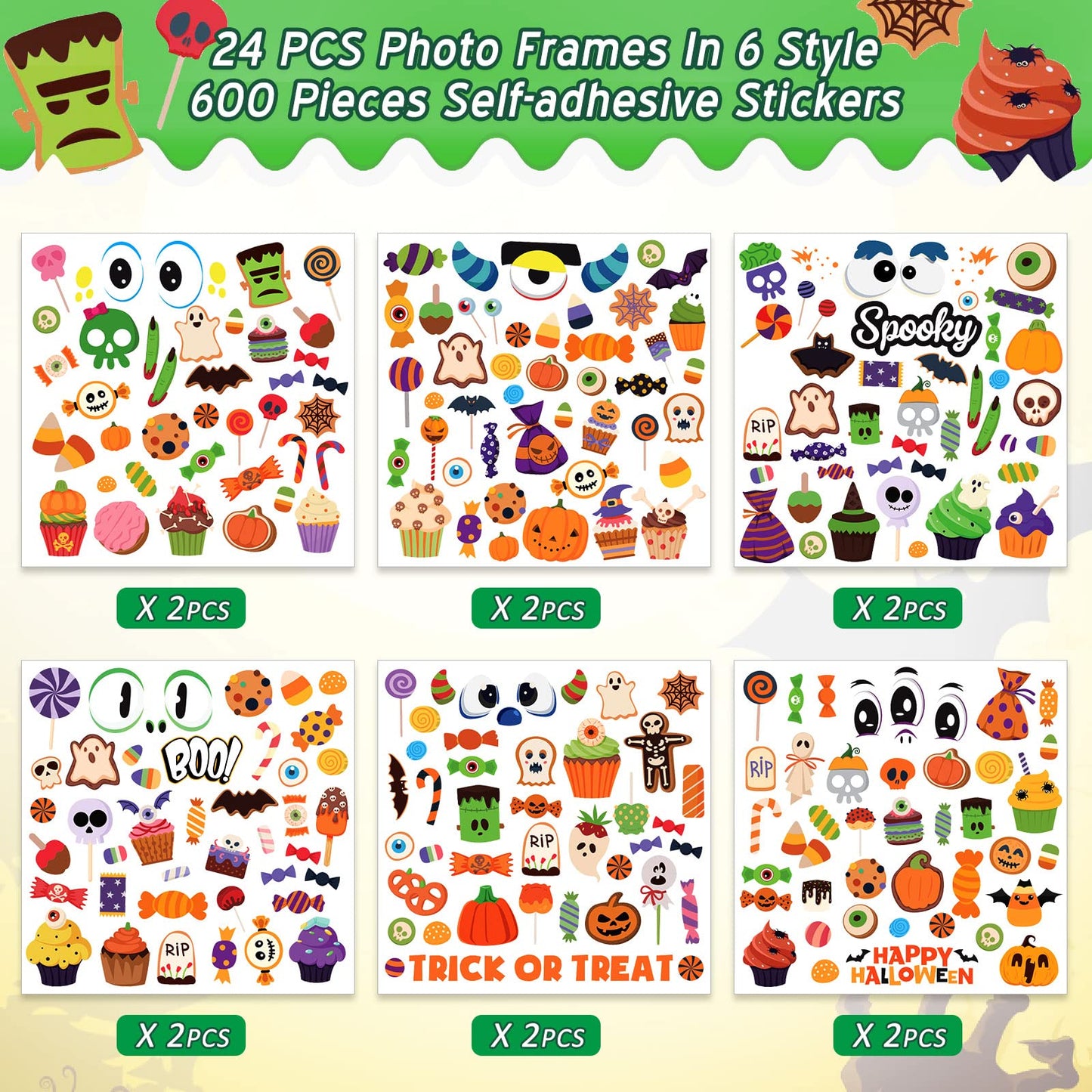 Funrous 48 Pcs Picture Frame Craft Kits Halloween Paper Cartoon Theme Photo Frame DIY Art Craft Kits with Stickers for Party Favor Home Decoration Supplies
