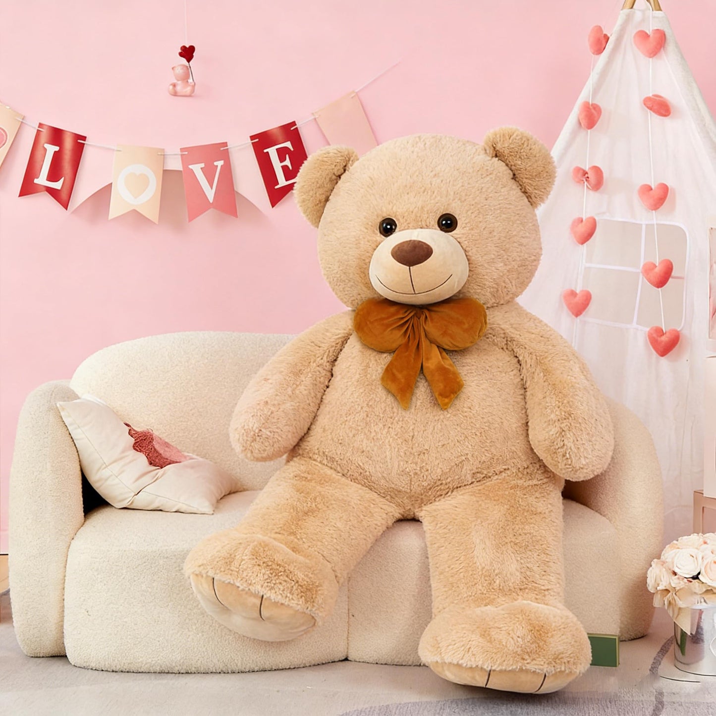 MaoGoLan Giant 59" Teddy Bear Stuffed Animal, Cuddly Large Classic Teddy Bear Plush Toy Gift for Girlfriend Boyfriend Kid, 5ft Brown Stuffed Animal for Valentines Day Birthday Gift Baby Shower Decor