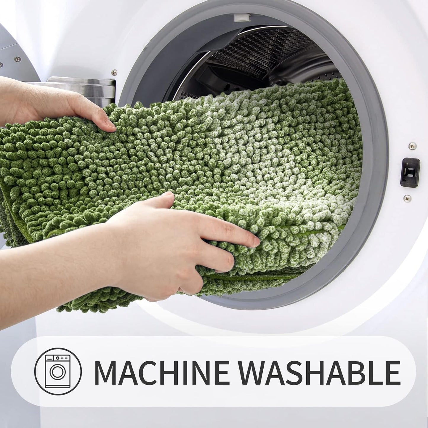 Gibelle Green Bathroom Rugs, Luxury Chenille Bath Mat, Small Non Slip Shower Rug and Bath Room Floor Mats, Machine Washable, Quick Dry Bathmat, Soft Cozy Plush Rug for Tub, 16" x 24"