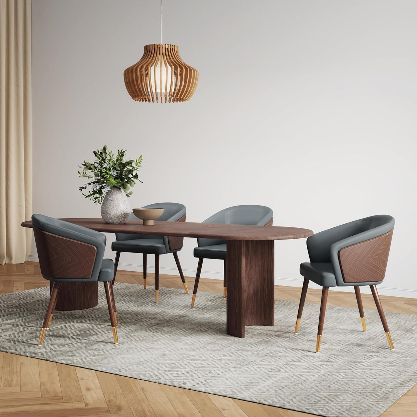 Manhattan Comfort Reeva Modern Dining Chair Upholstered in Tight Fit Leatherette, Accent Furniture with Solid Beech Wood Frame & Legs with Stylish Gold Tips, Graphite Grey