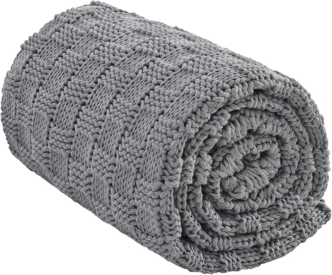 Knitted Weighted Blanket for Adult, No Beads Heavy Blanket 60” x 80'' 15lbs, Breathable Chunky Knit Blanket, Cooling Weighted Blanket for Hot Sleepers, Christmas Home Decor (Light Grey)