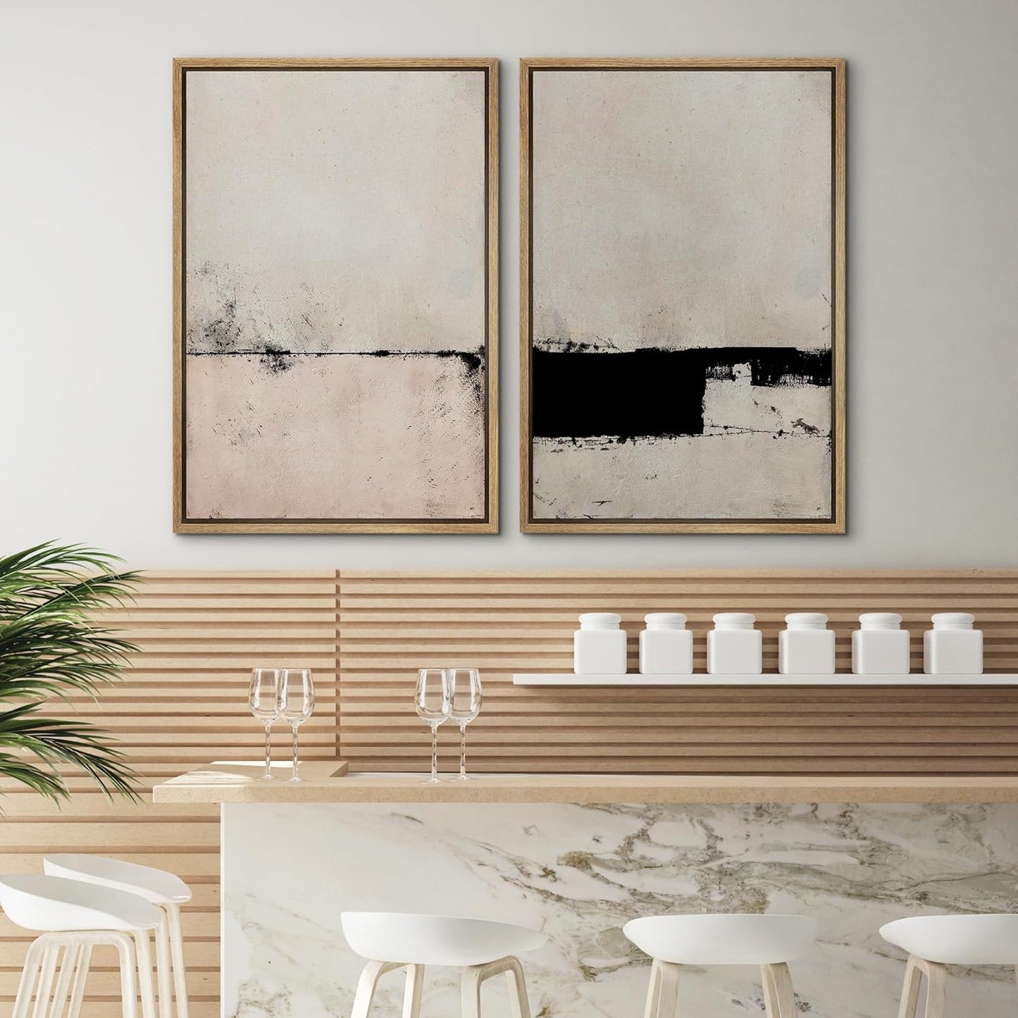 SIGNWIN Framed Canvas Print Wall Art Set Pastel Industrial Grunge Landscape Abstract Shapes Illustrations Minimal Decorative Nordic Relax/Zen for Living Room, Bedroom, Office - 24"x36"x2 Natural