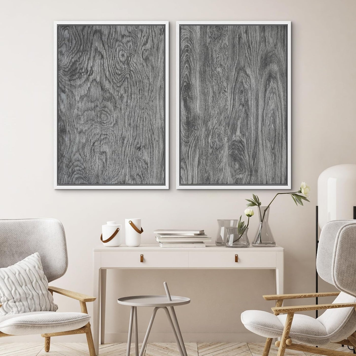 SIGNWIN Framed Canvas Print Wall Art Set Gray Wood Grain Rustic Abstract Illustrations Modern Art Minimal Decorative Nordic for Living Room, Bedroom, Office - 24"x36"x2 White
