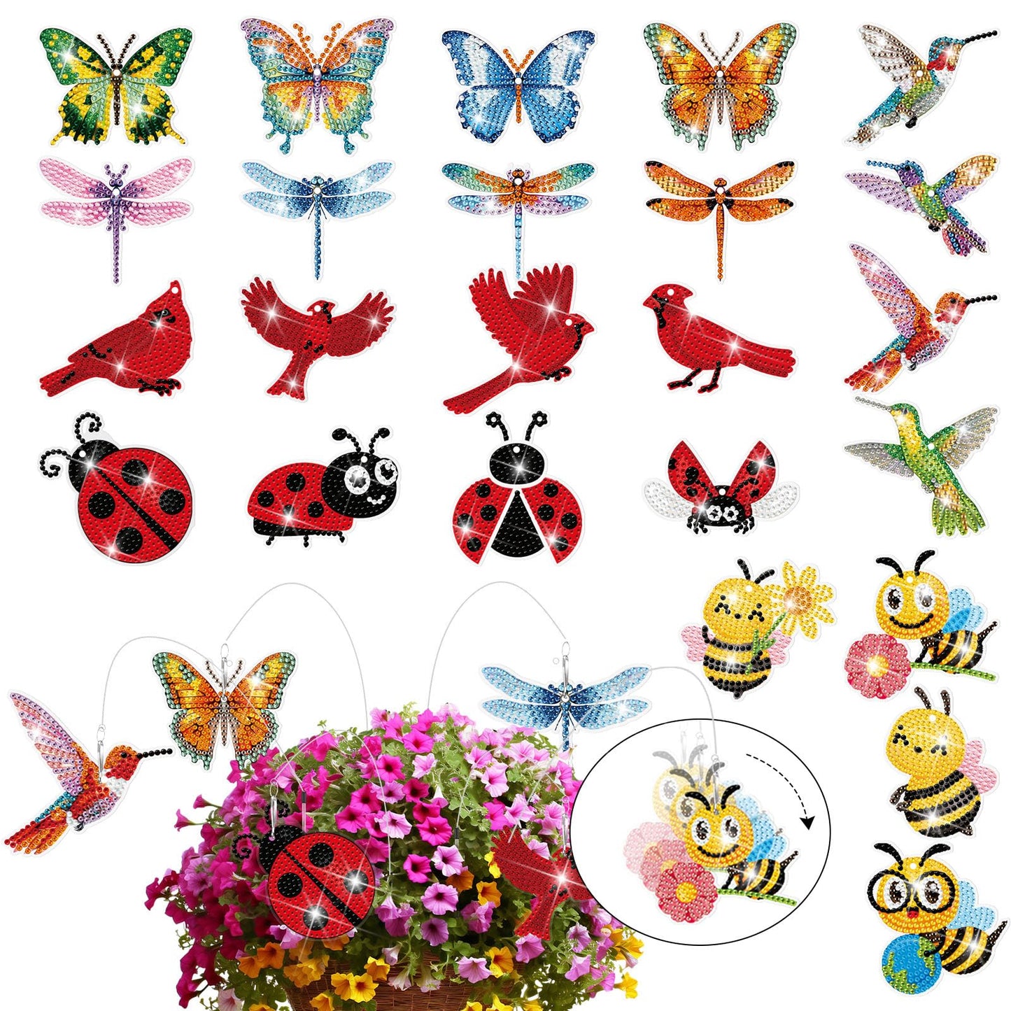 Reallnaive 24 Pcs Butterfly Diamond Art Swaying in the Wind 5D DIY Adult Diamond Art Kits High Flexibility Plant Stakes Decorative Garden Stakes Craft for Indoor Outdoor Yard Decor(Rich Styles)