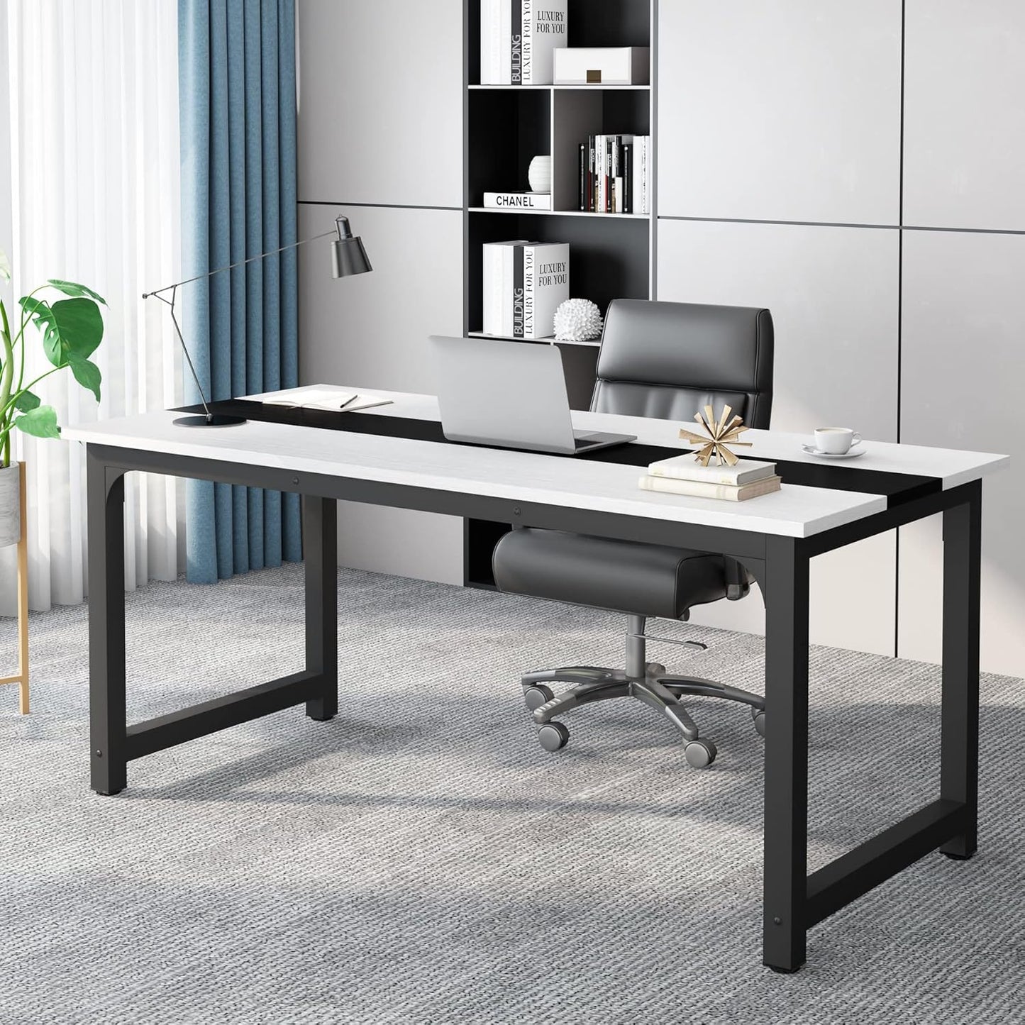 Tribesigns 70.8”Executive Desk, Large Office Computer Desk with Thicken Frame, Modern Simple Workstation Business Furniture for Home Office, White/Black